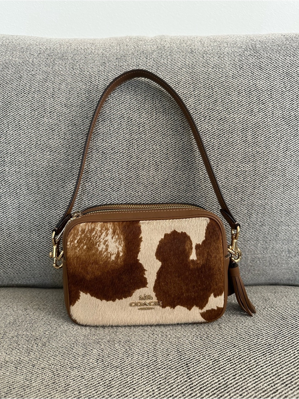 NWT Coach Mini Carey Crossbody Bag Haircalf With Cow Print CEK71 Gold/Cow Multi